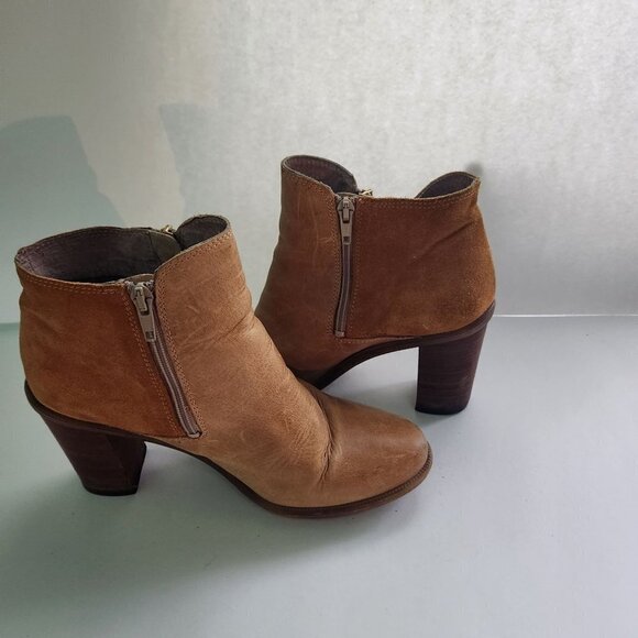 Aldo Tan Suede Leather Double Zip Closure Stack Heel Booties Size 8.5(39) - Picture 3 of 8
